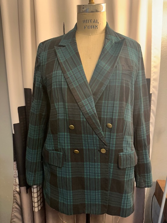 Free Assembly Jackets & Blazers - Heritage Plaid Double-Breasted Blazer Jacket - Teal/Black XXXL